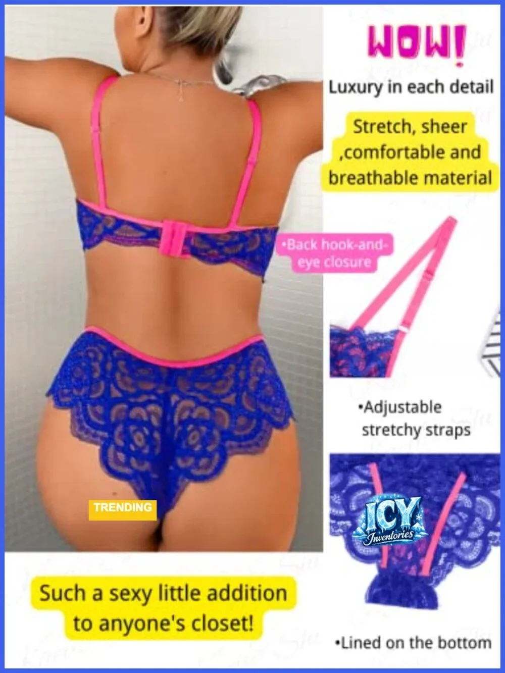 Two Piece Lace Lingerie Set with Underwire and High Leg Bottom